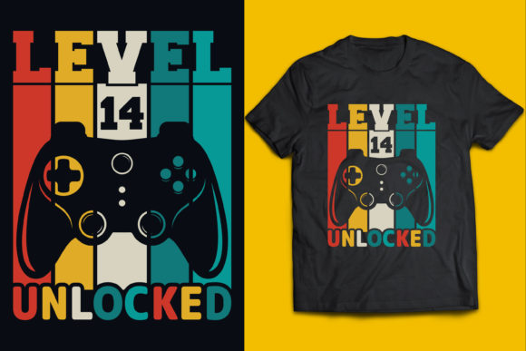 Level 14 Birthday Gaming T Shirt Design: Graphics & Print Templates